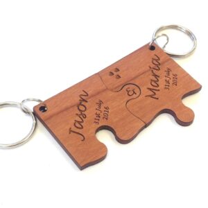 Jigsaw piece cherry wood keyring