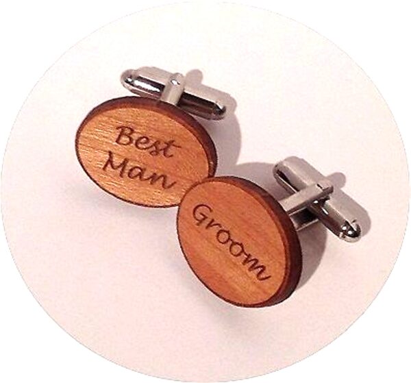 cherry wood engraved cufflinks